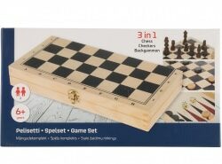 Puinen 3-in-1 pelisetti: shakki, tammi ja backgammon