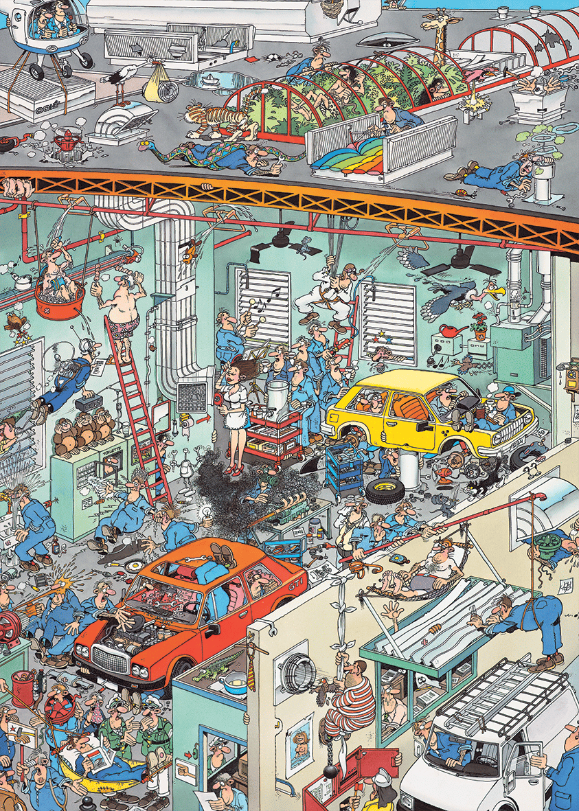 Jan Van Haasteren Comic puzzle Cars in the Make 1000 palaa 2 Jan Van Haasteren Comic puzzle Cars in the Make