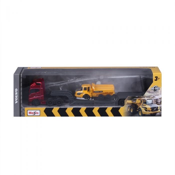 Maisto Mini Volvo autonkuljetusrekka dumpperilla 1 Maisto Mini Volvo autonkuljetusrekka dumpperilla