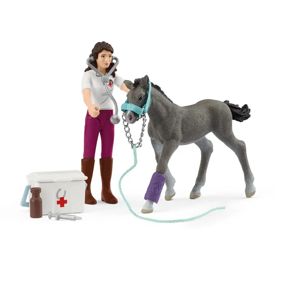 Schleich Pocket Set Mrs. Kramer luokaantuneen varsan kanssa 2 Schleich Pocket Set Mrs. Kramer with foal
